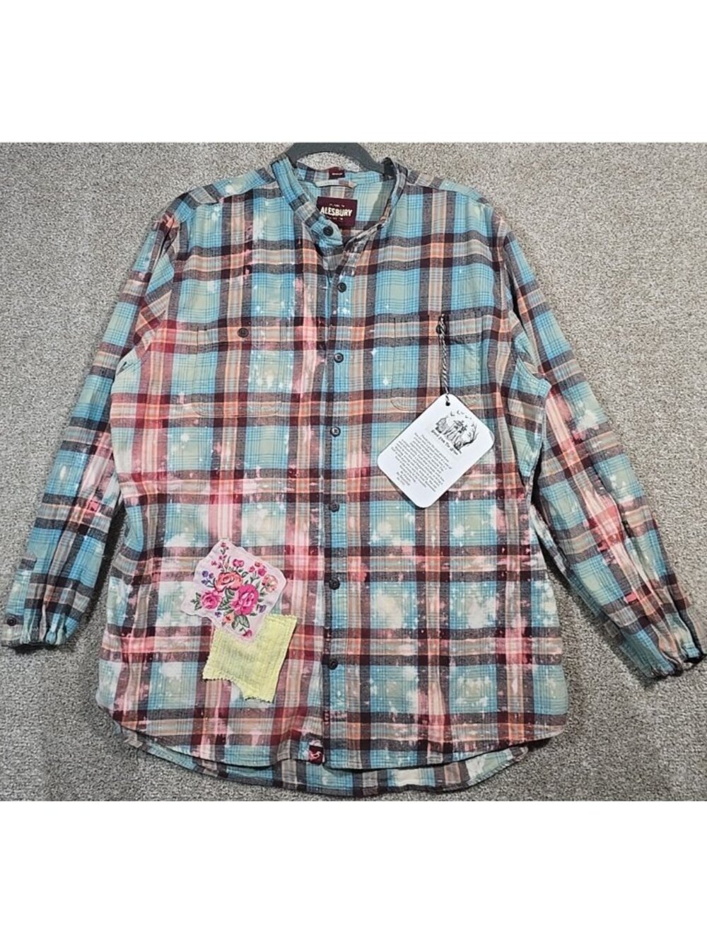OOAK Upcycled Flannel Shacket Shirt Sarcastic Humor Smile Say God Bless XL - Picture 3 of 14